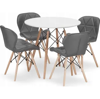 Jídelní set Sada kulatý stůl TODI 80 bílý + 4 židle LAGO šedé