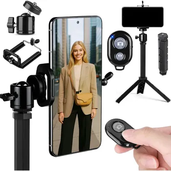 Interlook Mobilní fotografická sada s 25cm stativem a dálkovým ovládáním Bluetooth | Držák na telefon, 360° hlava pro fotografie a videa |