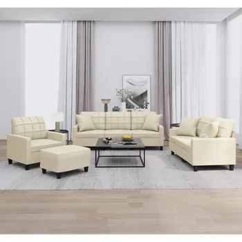 Sedací souprava vidaXL 4dílná sedací souprava s polštáři umělá kůže [3201356] Barva: krémová