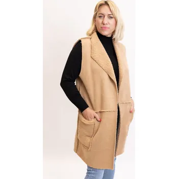 Dámská vesta Italy fashion Dlouhá vesta ESTER Barva: Hnědá, Velikost: UNI: M-2XL