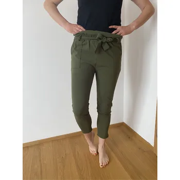 Dámské kalhoty Italy fashion Elegantní pružné kalhoty s vysokým pasem a mašlí Barva: Modrá, Velikost: UNI