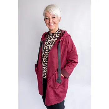 Dámský svetr Italy fashion Kardigan NEVIA short Barva: Vínová, Velikost: UNI: XL-3XL