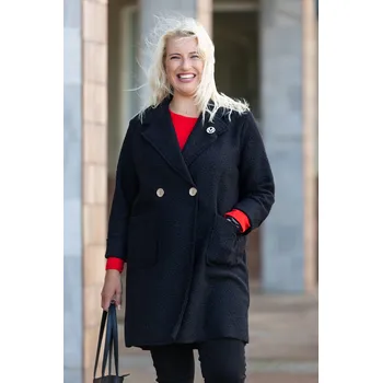 Dámský kabát Italy fashion Elegantní kabát MONAKO Barva: Černá, Velikost: UNI: L-2XL