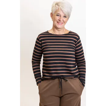 Italy fashion Dámské proužkaté tričko SAIL Barva: Hnědá, Velikost: UNI: M/L