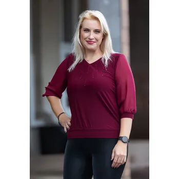 MAGWA Elegantní halenka GLOW Barva: Vínová, Velikost: 48 (4XL)