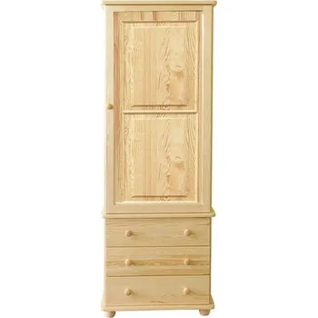 Šatní skříň Jednodveřová skříň se 3 zásuvkami KL-042, masiv borovice