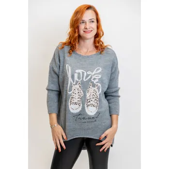 Dámské oblečení Italy fashion Svetr AVRIL Barva: Šedá, Velikost: UNI: L-2XL