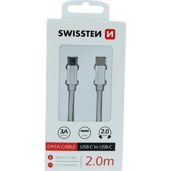 Datový kabel Swissten datový kabel textile USB-C - USB-C 2,0 m stříbrný