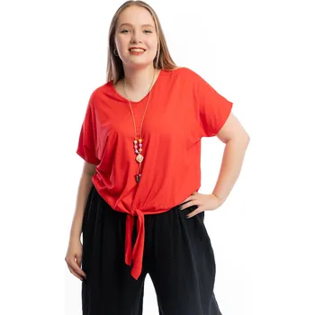 Dámské tričko Italy fashion Dámské tričko s uzlem ELEANOR Barva: Červená, Velikost: UNI: XL-3XL