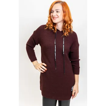 Dámský svetr Italy fashion Dlouhý svetr s kapucí AMY Barva: Vínová, Velikost: UNI: M-XL