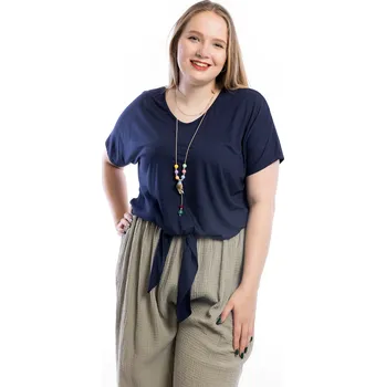 Italy fashion Dámské tričko s uzlem ELEANOR Barva: Temně modrá, Velikost: UNI: XL-3XL