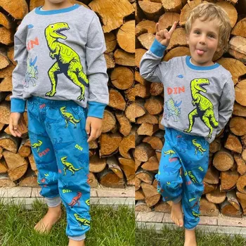 Chlapecké oblečení KUGO klučičí pyžámko s dlouhým rukávem Barva: Modrý DINO, Velikost: 116