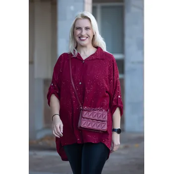 Dámská košile Italy fashion Třpytivá košile AMOR Barva: Vínová, Velikost: UNI: L-3XL
