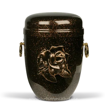 Smuteční dekorace Ocelová urna - měď - tečky s růží