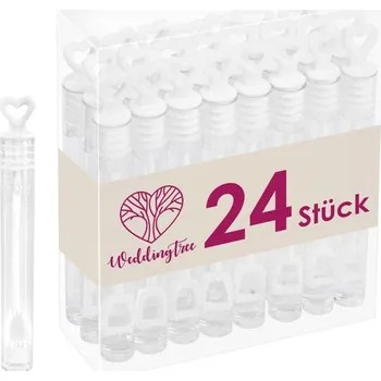 Party dekorace Svatební sada WeddingTree Soap Bubbles v bílé barvě - 24 kusů se srdíčkovou rukojetí - krásné pro