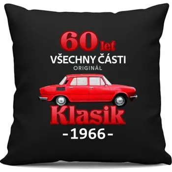 Žertovný předmět 60 let - všechny části originál - Klasik 1966 - černý polštář s potiskem- Tričkový.cz