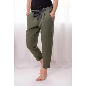 Dámské kalhoty Italy fashion Dámské elegantní kalhoty ADINA Barva: Khaki, Velikost: UNI: S-menší L