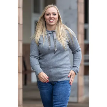 Dámský svetr N.EVERY DAY Svetr s kapucí PERLA [B356] Barva: Šedá, Velikost: L/XL