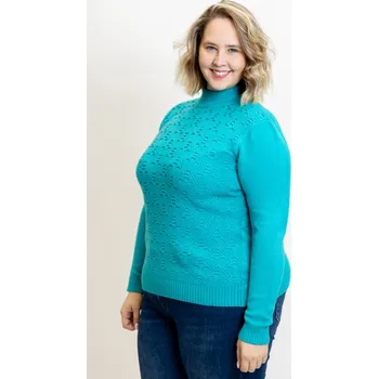 Dámský svetr Italy fashion Vzorovaný svetr CLEO Barva: tyrkysová, Velikost: UNI: XL/2XL