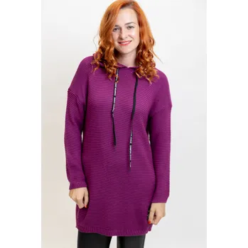 Dámský svetr Italy fashion Dlouhý svetr s kapucí AMY Barva: Fialová, Velikost: UNI: M-XL