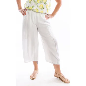 Dámské kalhoty Italy fashion Lněné kalhoty MARIA Barva: Bílá, Velikost: UNI: M-XL