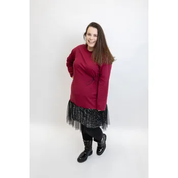 Dámské šaty Italy fashion Mikinové šaty STELLA Barva: Vínová, Velikost: UNI: XL-3XL
