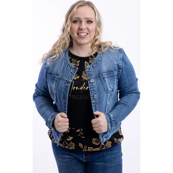 Dámská casual bunda Moon girl Dámská džínová bunda VINTED dirty [C188-1B] Barva: Tmavě modrá, Velikost: M