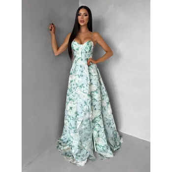 Dámské šaty Světle zelené společenské korzetové šaty SEVARON s rozparkem Velikost: L