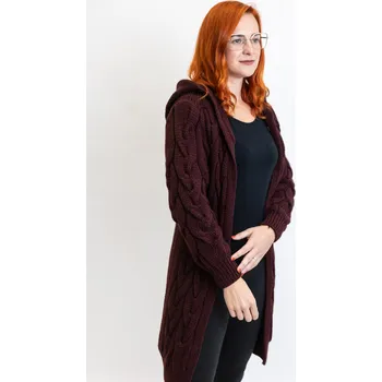 Dámský svetr Italy fashion Kardigan s kapucí TESS Barva: Vínová, Velikost: UNI: M-XL
