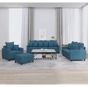 Sedací souprava vidaXL 4dílná sedací souprava s poduškami samet [3201693] Barva: Modrá