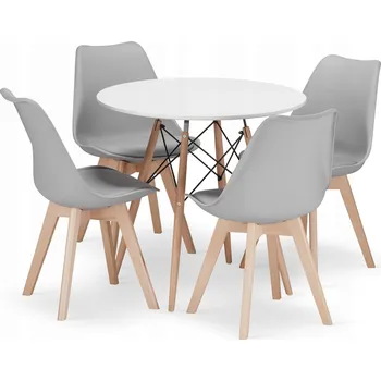 Jídelní set Sada kulatý stůl TODI 80 cm bílý + 4 židle MARK šedé