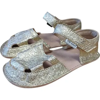 Chlapecké pantofle Dívčí kožené barefoot sandály MIKA zlatá 26