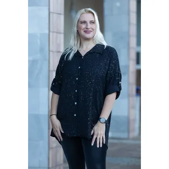 Dámská košile Italy fashion Třpytivá košile AMOR Barva: Černá, Velikost: UNI: L-3XL