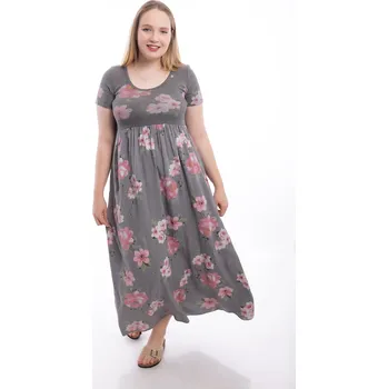 Dámské šaty Italy fashion Dlouhé šaty ROSA FLOWERS Barva: Šedá, Velikost: UNI: M-XL