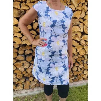 Dámské šaty Italy fashion Dámské lněné šaty FLOWERS Barva: Modrá, Velikost: 3XL