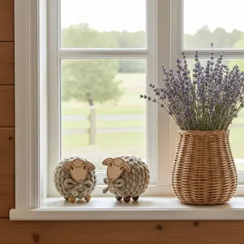 Velikonoční dekorace Eva Čermáková Ateliér Ceva Háčkovaná Ovečka Lněná Přírodní