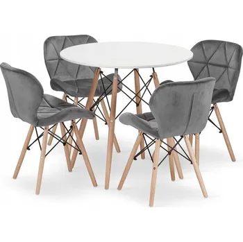 Jídelní set Sada kulatý stůl TODI 80 cm bílý + 4 židle LAGO šedé