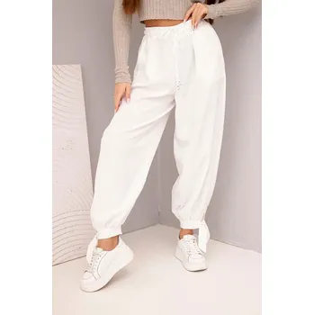 Dámské kalhoty Dámské kalhoty s širokým nohavicí a vázáním dole bílé UNI