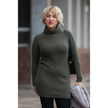 Dámský svetr Z STUDIO Dlouhý svetr VIERA [ZS5186] Barva: Khaki, Velikost: UNI: M-XL