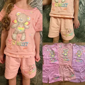 Kugo Holčičí Pyžamo s kraťasy Medvídek Barva: Růžová, Velikost: 110