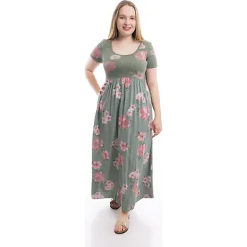 Dámské oblečení Italy fashion Dlouhé šaty ROSA FLOWERS Barva: Khaki, Velikost: UNI: M-XL