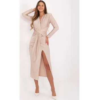 Dámské šaty Elegantní šaty s řasením Italy Fashion béžové EU velikost: Univerzální