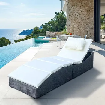 Zahradní lehátko Polohovatelné ratanové lehátko SAVANA šedá/béžová