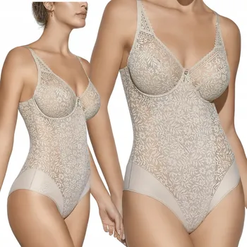 Body Dámské korzetové body krajkové modelující zeštíhlující béžové s kosticemi 75C
