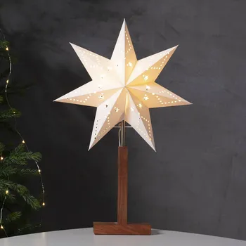 Osvětlení STAR TRADING Stolní lampa Karo, bílá, 55 cm, papír, akáciové dřevo, hvězda bílá, dřevo 1 x 25 W - Doprava zdarma
