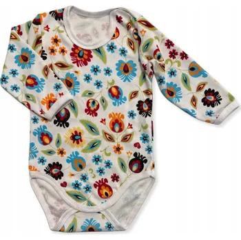 Kojenecký body BODY pro HOLČIČKU, velikost 86, dlouhý rukáv, 100% bavlna, FOLK KVĚTINOVÝ vzor