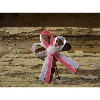 Svatební dekorace Vývazek atlasový s růžičkou - bílá / růžová 324