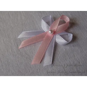 Svatební dekorace Svatební vývazek bílý s perličkou - světle růžová 3040