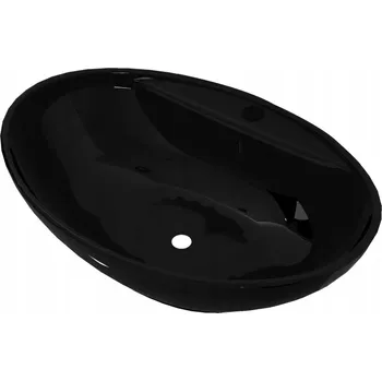 Umyvadlo Černé oválné keramické umyvadlo 585 x 390 x 210 mm s přepadem