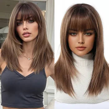 Paruka Paruka dlouhé syntetické hnědé vlasy NCDSHAIR dámská